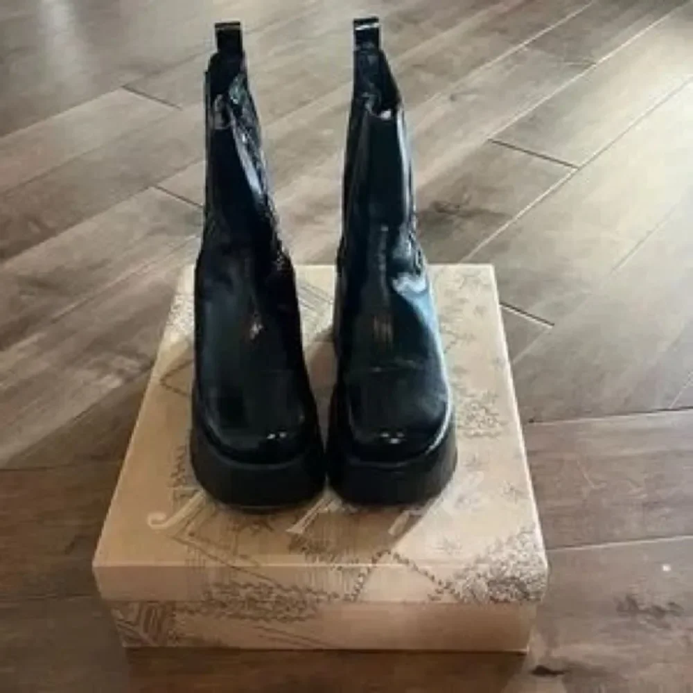 Free People Disco Days Black Leather Platform Boots US 6